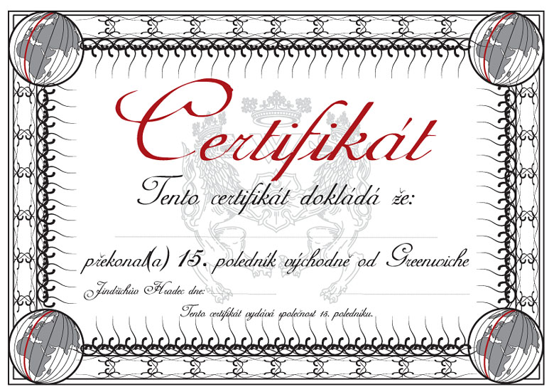 Certifikát o překročení 15. poledníku